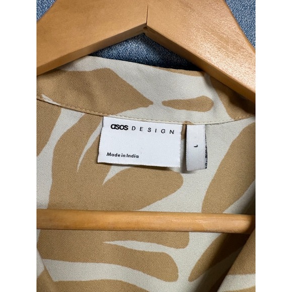 ASOS DESIGN Men's Large L Tan Beige Button Up Shirt Short Sleeve Trendy Chic - Picture 4 of 9